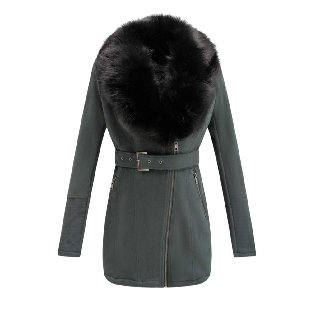 🌚▫️ Riviera Black Suede Trench Coat with Faux Fur Collar ▫️🌚